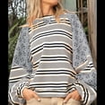 thumbnail image 2 of Sudadera con Cuello Redondo y Estampado Floral A Rayas con Bloques de Color para Mujer, Estilo Y2K Gris S, 2 of 4