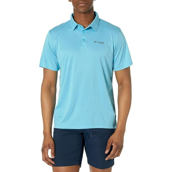 Columbia Mens Terminal Tackle Polo Shirt (Riptide Heather/City Grey Logo) – Size Large
