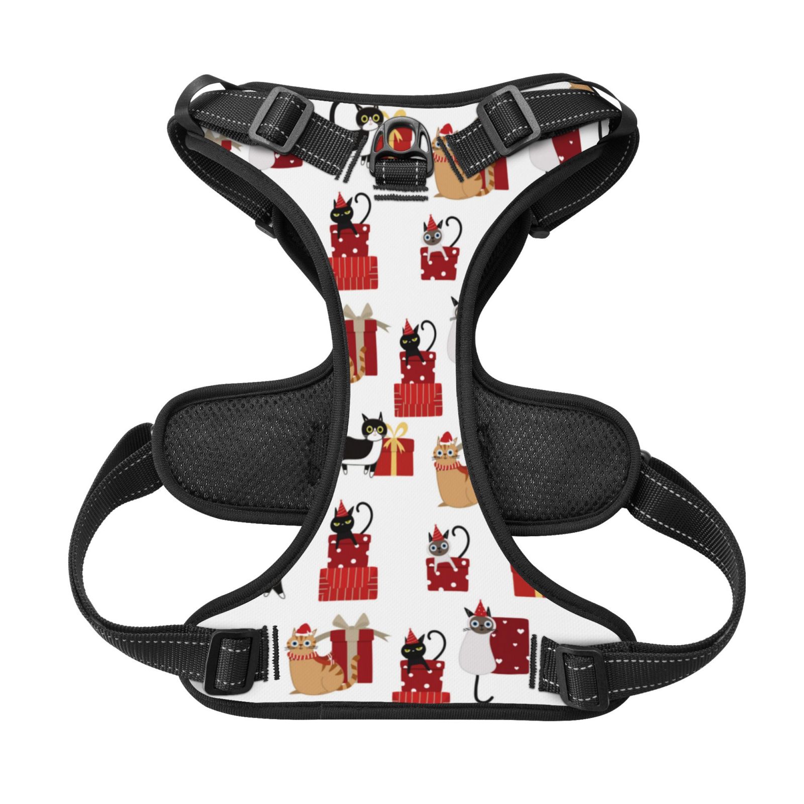 Picia Cute Cat And Christmas Gift No-Pull Dog Harness Reflective Front Clip Vest with Handle,Step-in Air Dog Harness,Adjustable 2 Metal Rings 4 Buckles,Easy to Put on & Take Off Large