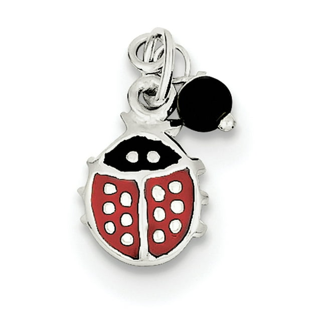 Sterling Silver Red Enameled Ladybug w/Bead Charm QC6856 (15mm x 10mm)