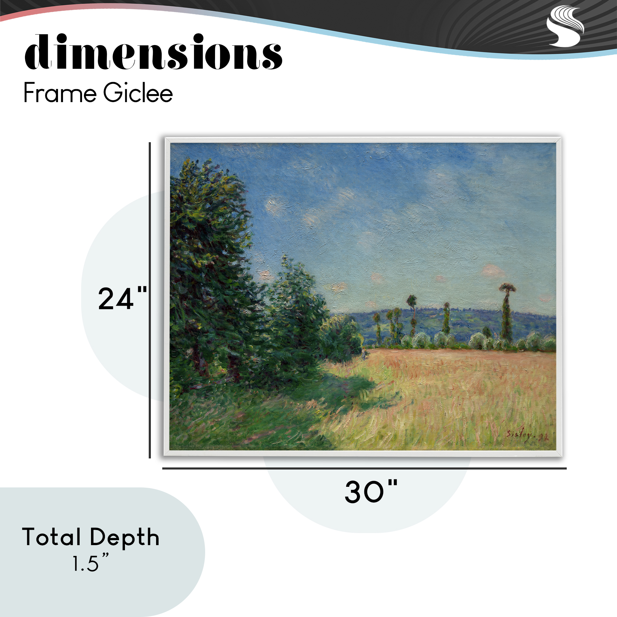 Sahurs Meadows in Morning Sun White Framed Giclee Art, design by Alfred Sisley
