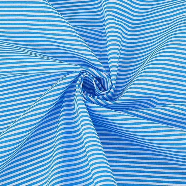 Tela de algodón a rayas de 1,09 yardas, 63 pulgadas de ancho, azul claro, blanco, para coser, con estampado de rayas, para manualidades, tela a rayas holandesa por yarda.