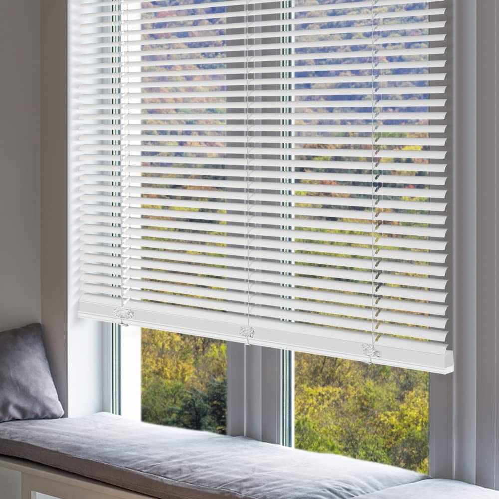 LUCKUP Cordless Mini Blinds Horizontal Venetian Blinds Vinyl Window Shades Light Filtering Privacy Room Darkening Blinds for Bedroom, Kitchen, Office, 18" W X 64" H, White
