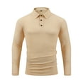 thumbnail image 3 of Feancey Mens Slim Fit Golf Shirts Solid Color Casual Button Up Lapel Long Sleeve T-shirts Fall Lightweight Soft Pullover Tops 2024 Fashion Clothes Limited Time Deal Khaki 3XL, 3 of 9
