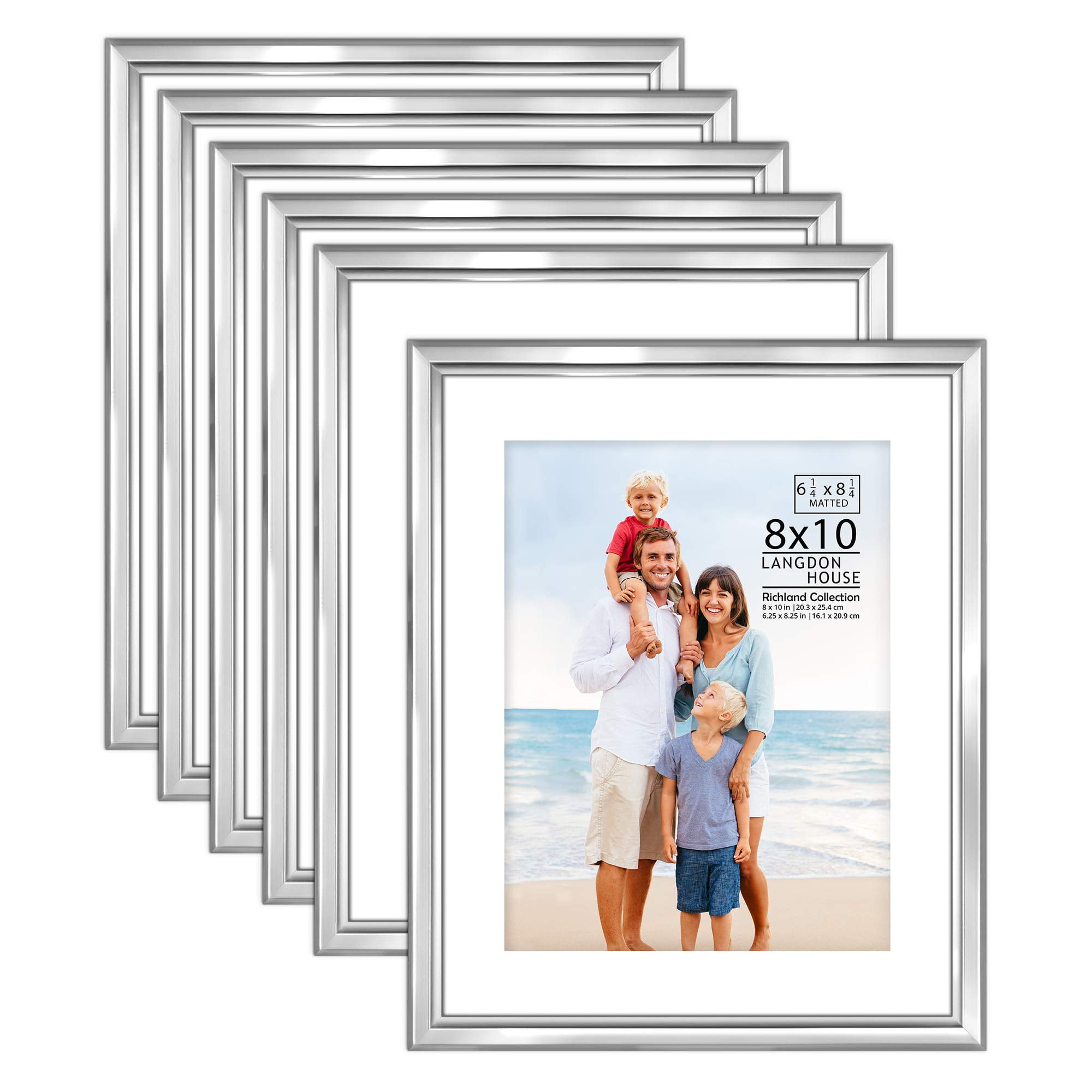 Langdon House 8x10 Silver Picture Frames w/ Removable Mat, Modern