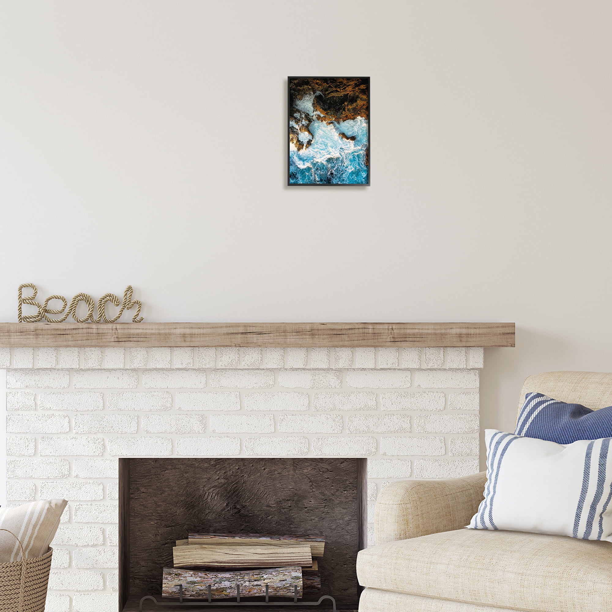 Stupell Industries Rocky Ocean Waves View Nature Photography Black Framed Art Print Wall Art, 11 x 14