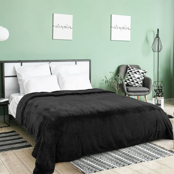 Manta de Cama de Lujo PiccoCasa de Forro Polar Tejido de Malla Completo Negro