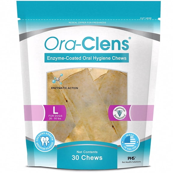 Ora-Clens Oral Hygiene Chews for Large Dogs-Enzymatic Dental Treats for Daily Oral Care, Cleans Teeth and Freshens Breath, Reduces Plaque, Bacteria and Tartar Build Up Without Brushing-30 Chews