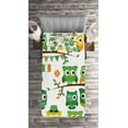 thumbnail image 2 of Ambesonne St. Patrick's Day Quilted Coverlet 2 Pcs, Ir˝sh Owls, Twin Size, Green and White, 2 of 2