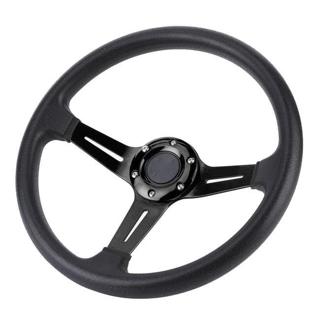 Volante de coche de 14 pulgadas, volante de carreras de aleación de aluminio de cuero PU con botón de bocina volante de coche Universal modificado(Negro)