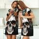 thumbnail image 4 of Easygdp Flower Horn Skull Camisón de manga corta para mujer, informal, estampado, 4 of 6