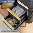 thumbnail image 3 of OKD Faux Marble Tabletop Nightstand with Charging Station, Modern Luxury Wood Side Table with 2 Drawers & Gold Metal Decor for Living Room Bedroom, Dark Blue, 3 of 7