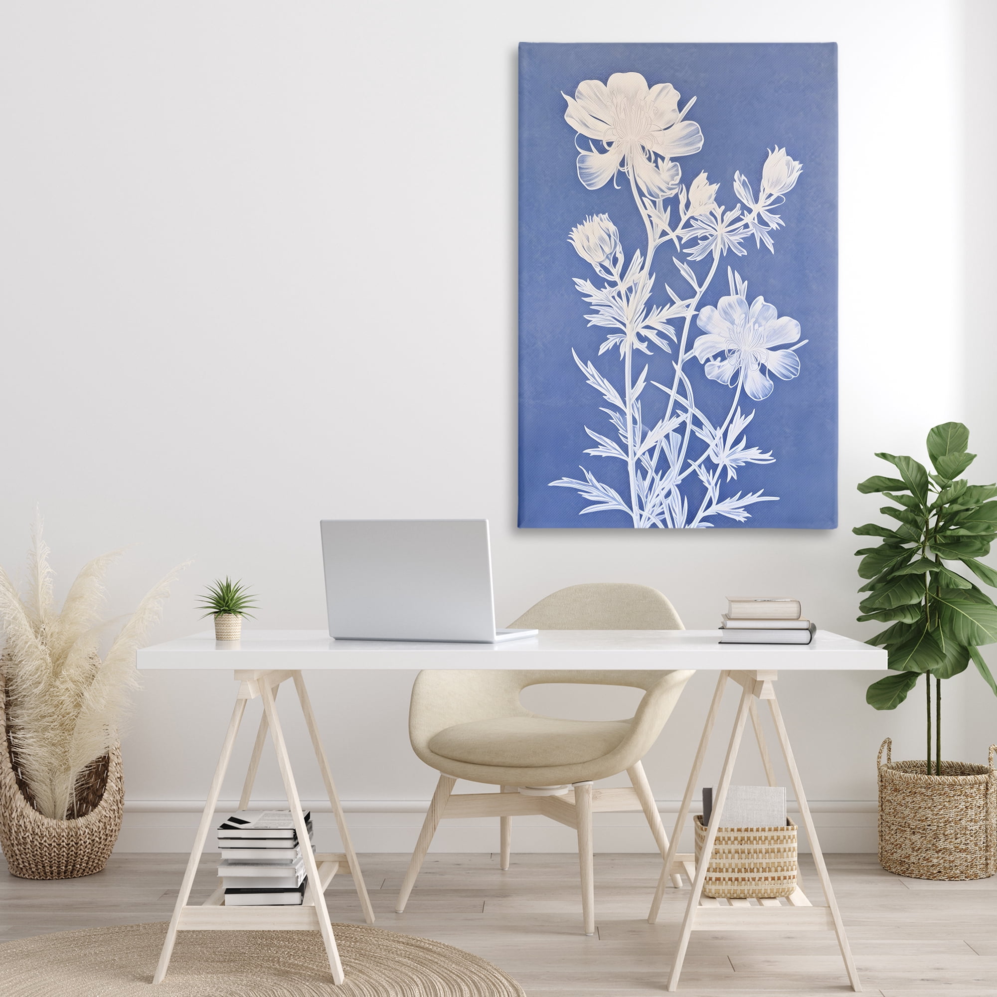 Stupell Industries Cerulean Botanical Pattern Botanical & Floral Painting Gallery Wrapped Canvas Art Print Wall Art, 30 x 45