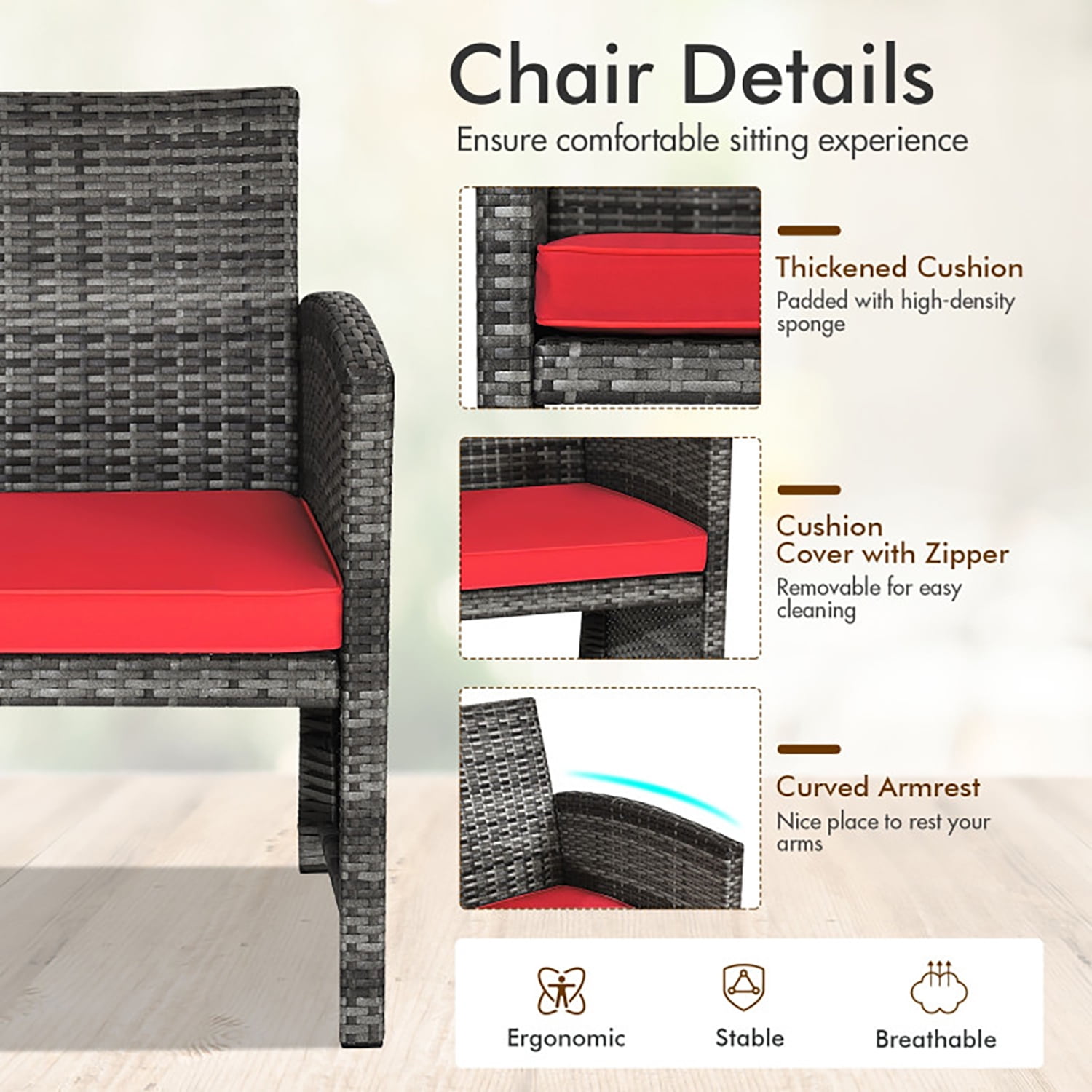 Aimee Lii 4 Pieces Wicker Patio Furniture Set with Cushions, Wicker Outdoor Sectional, Red Aimee Lii 4 Pieces Wicker Patio Furniture Set with Cushions, Wicker Outdoor Sectional, Red