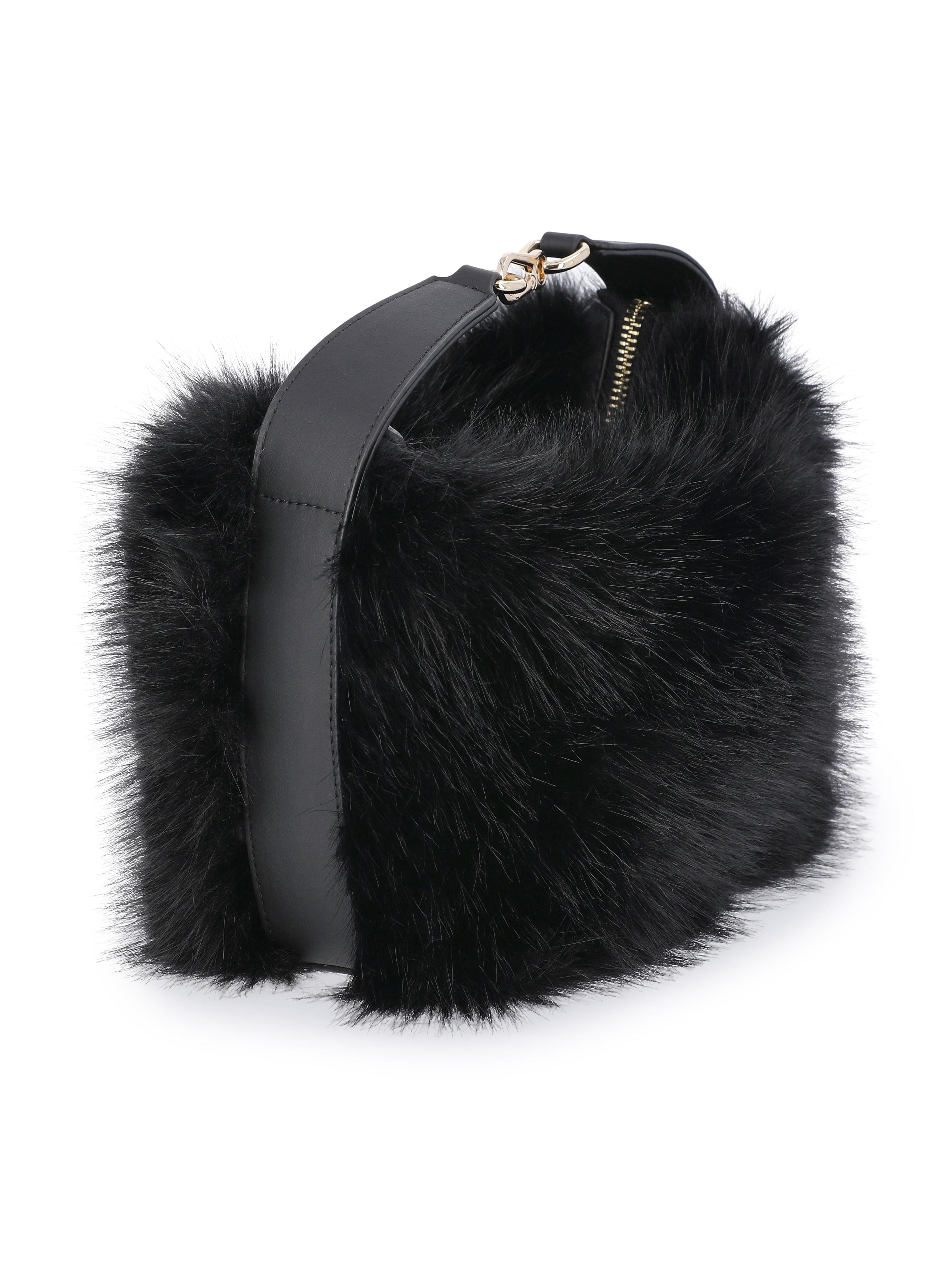 Scoop Women's Faux Fur Top Handle Mini Bag, Black