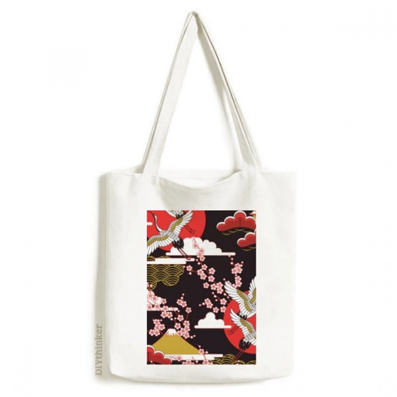 Japan Cranes Sakura Cloud Sun Tote Canvas Bag Shopping Satchel Casual Handbag