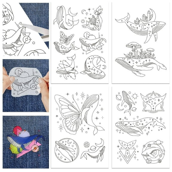 4Sheets Crystal Dreamy Whale Stick and Stitch Water Soluble Stabilizer for Embroidery Adhesive Hand Sewing Stabilizers Non-Woven Fabrics Drawing Sketch 11.7x8.3inch