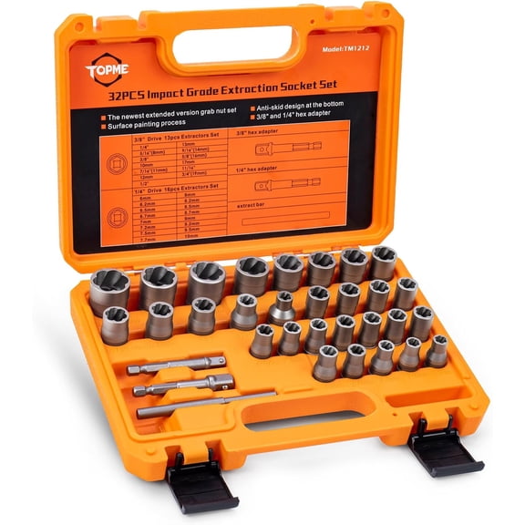 Bolt Extractor Kit, 32 Piece Easy Out Bolt Extractor Set,Stripped Bolt Extractor Set for Removing Damaged, Frozen, Rusted, Rounded-Off Bolts, Nuts & Screws