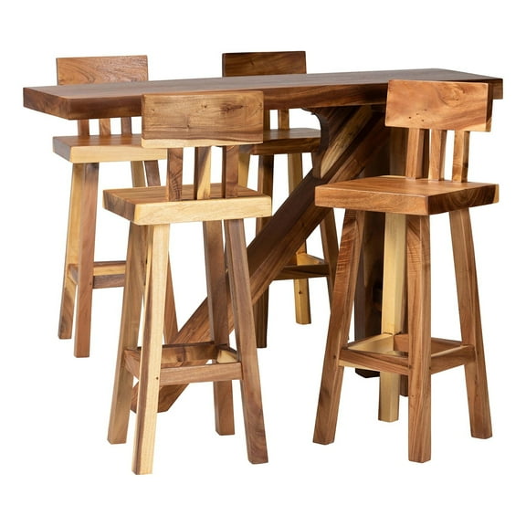 bali & pari Luli 5-Piece Suar Wood Bar Table Set - Modern Bar-Height Dining Set
