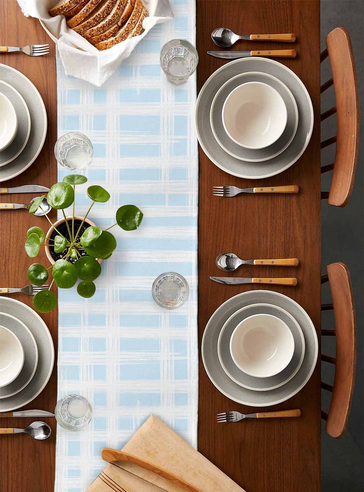 Pink Spring Floral Table Runner Blue Plaid Farmhouse Watercolor Flowers Tablerunners 14 x 72 Inch, Table Decorations Tabletop Scarf for Summer Gathering Holiday Farmhouse Kitchen Dining Decor