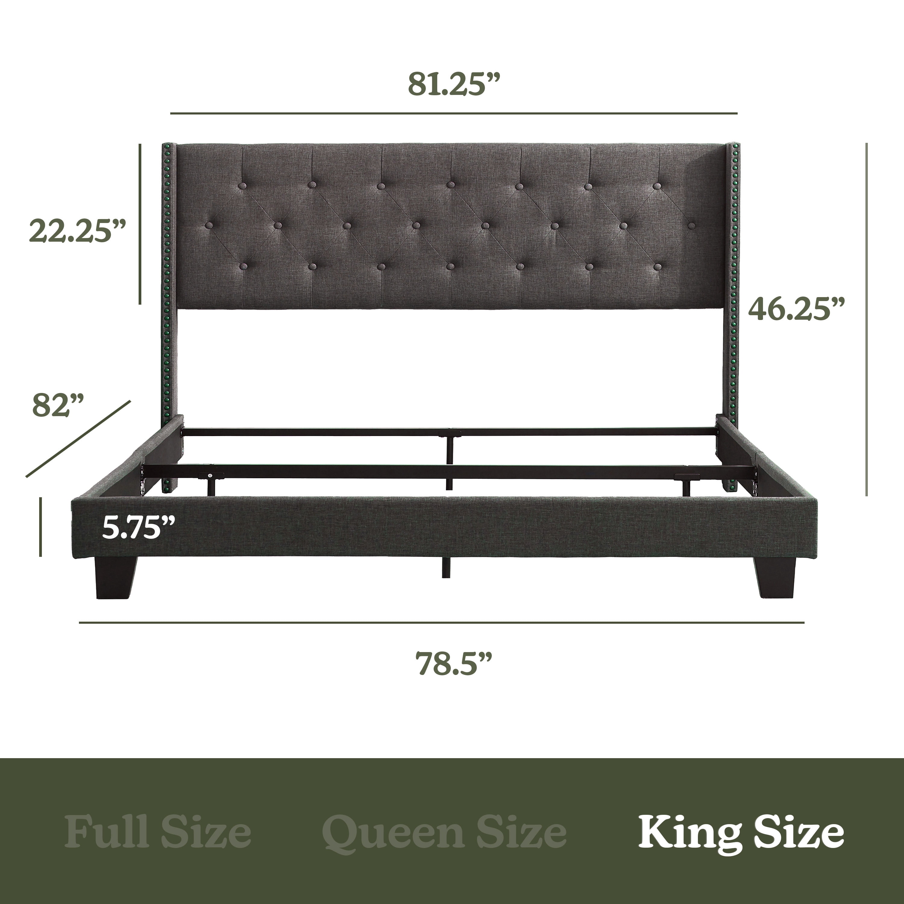 Lammaloe King Size Platform Bed Frame with Wingback Diamond Upholstered Headboard, Grey, King