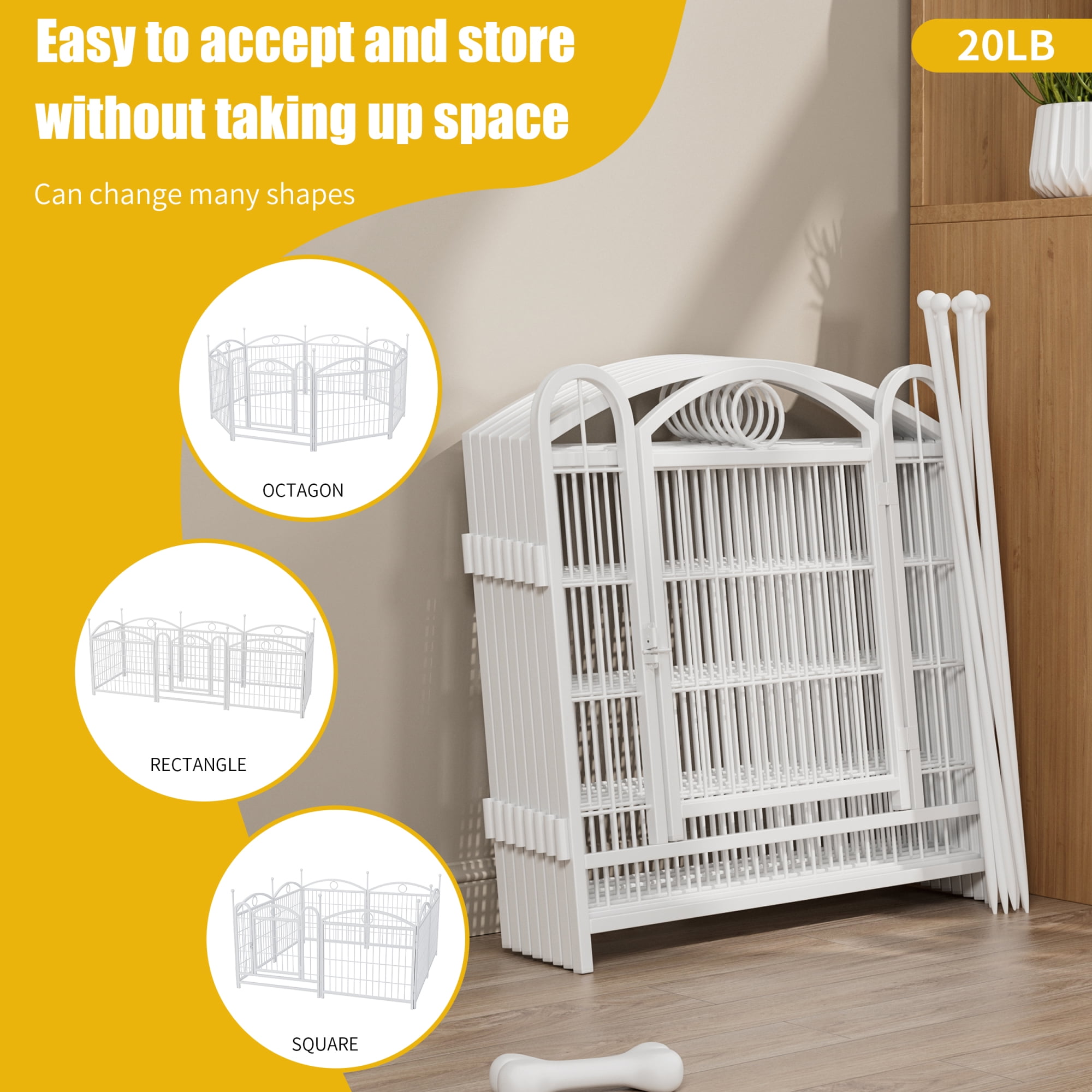 Jopath 24" 8 Panels Metal Dog Pen, Pet Dog Fence Outdoor Foldable Exercise Pen Heavy Duty Dog Fence Puppy Pen with Doors for Large Medium Small Dogs White