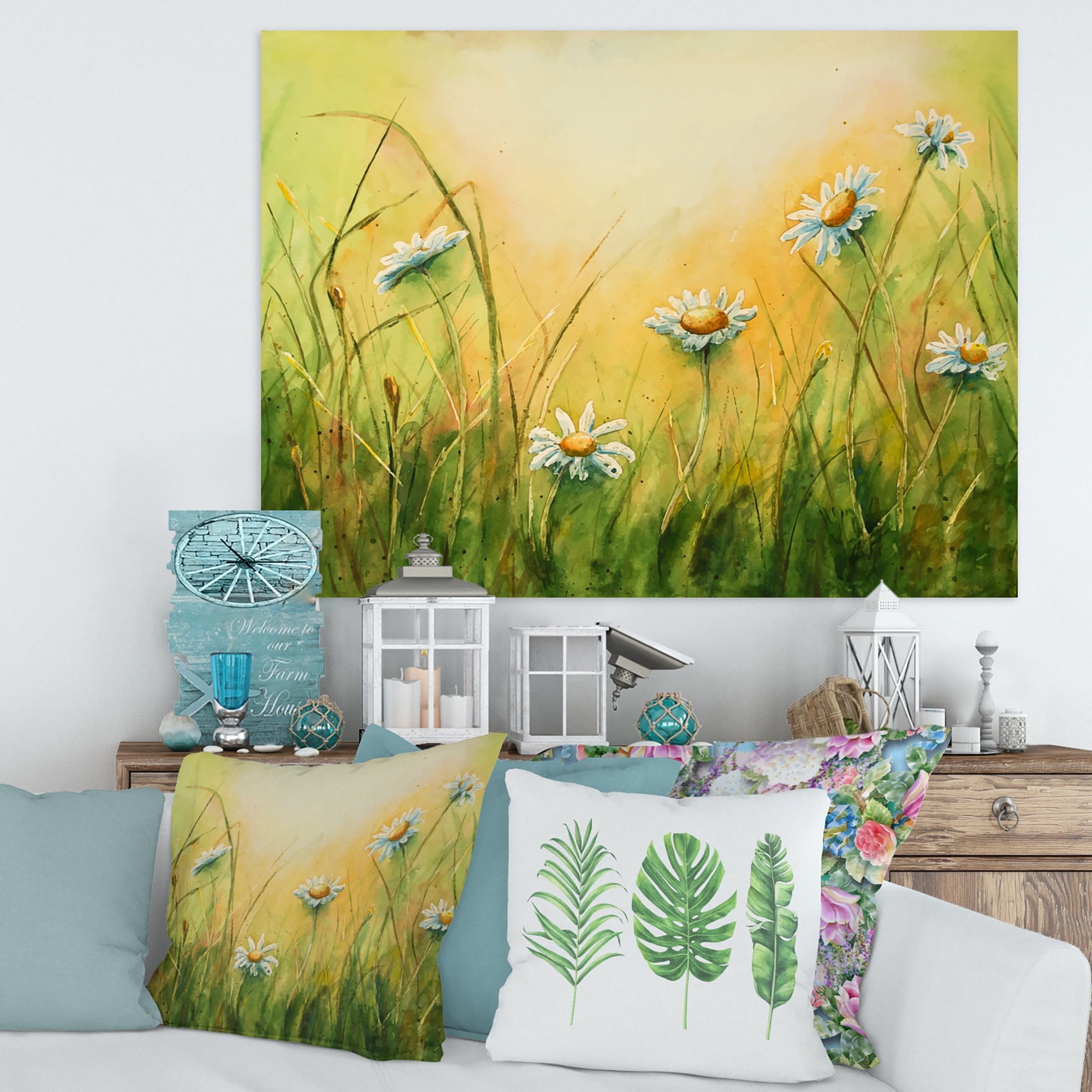 Designart ' Sunset Field With Herbs and Chamomiles ' Traditional Canvas Wall Art Print
