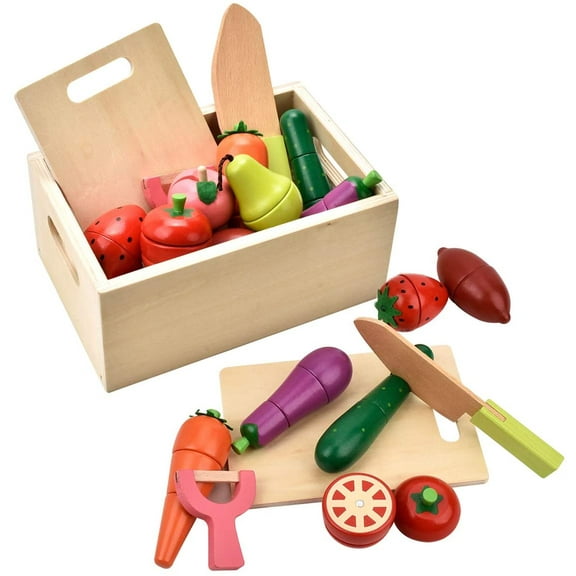 Wooden Play Food for Kids Kitchen - Toys Food Vegetables and Fruit for 2 Year Old Boys Girls Role Pretend Play Early Education Montessori Education