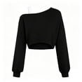 thumbnail image 2 of OSOLU Girls Sweatshirt Off Shoulder Long Sleeve Solid Color Short Cropped Layering Tops Black, 2 of 5