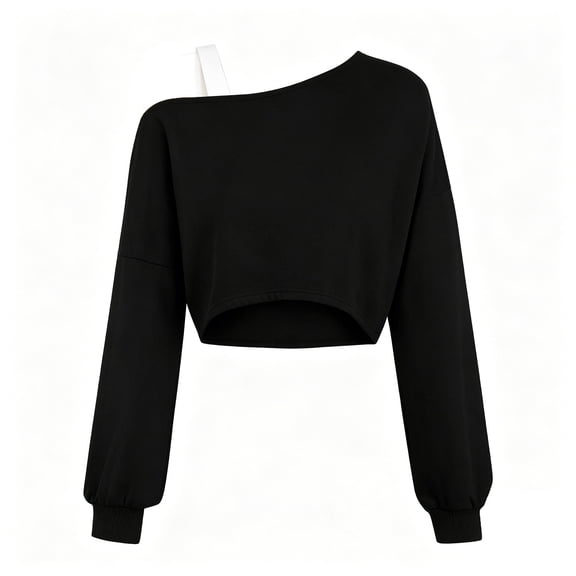 CONZONE Girls Summer Tops Long Sleeve Off Shoulder Solid Color Crop Tops For Girls Fashion Children T-Shirts Size 9-10 Years Black