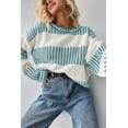 thumbnail image 5 of Women's Light Blue Two Tone Striped Sweater – Casual Loose Fit for Fall & Autumn | L, 5 of 6