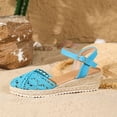 thumbnail image 7 of Rokment Womens Crochet Platform Wedge Sandals Bohemian Handwoven Straw Espadrilles Chunky High Heels Beach Casual Breathable Closed Toe Dress Summer Shoes for Vacation Spring Summer Fall Blue Size 6, 7 of 7