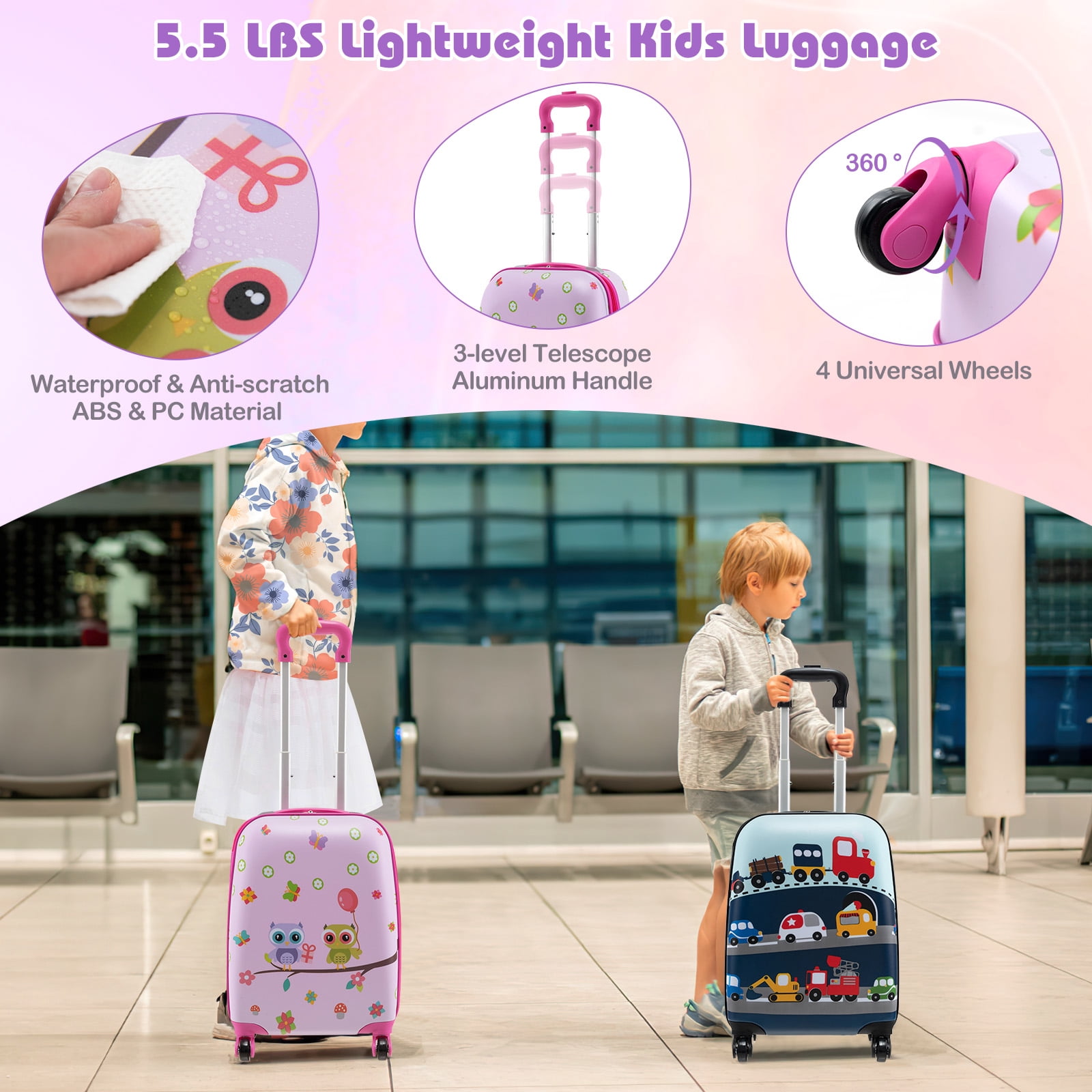 Infans 5 PCS Kids Luggage Set w/ Backpack Neck Pillow Luggage Tag Lunch Bag Wheels