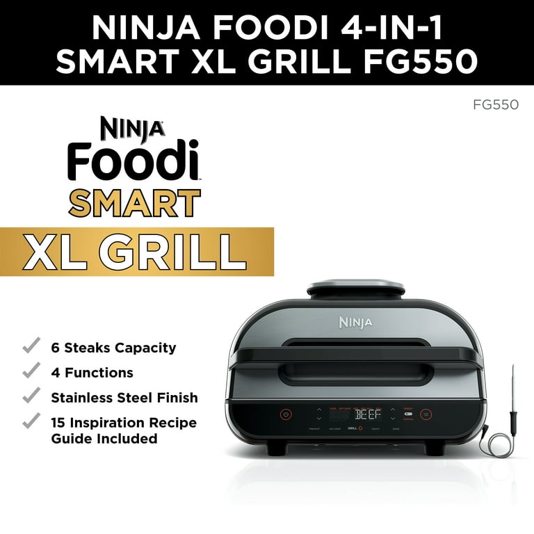 Ninja Foodi 4-in-1 Indoor Grill with 4-Quart Air Fryer with Roast, Bake, and Cyclonic Grilling Technology, Ag300, Black & Silver