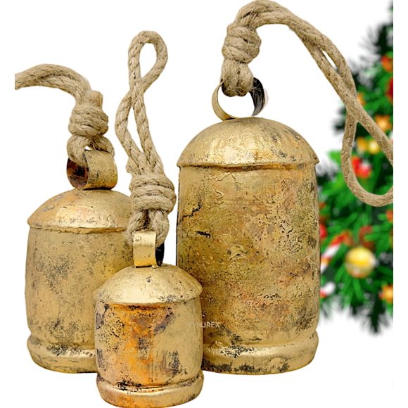 Campanas navideñas vintage rústicas de metal FYNJREX, set de 3