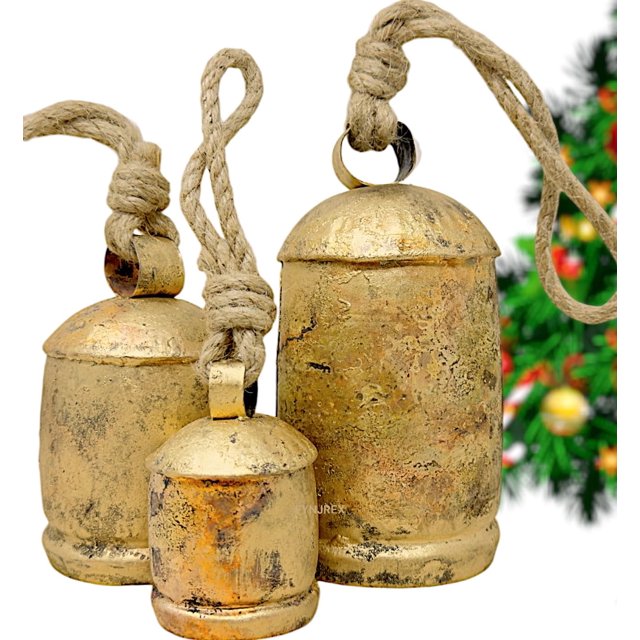 Campanas navideñas vintage rústicas de metal FYNJREX, set de 3