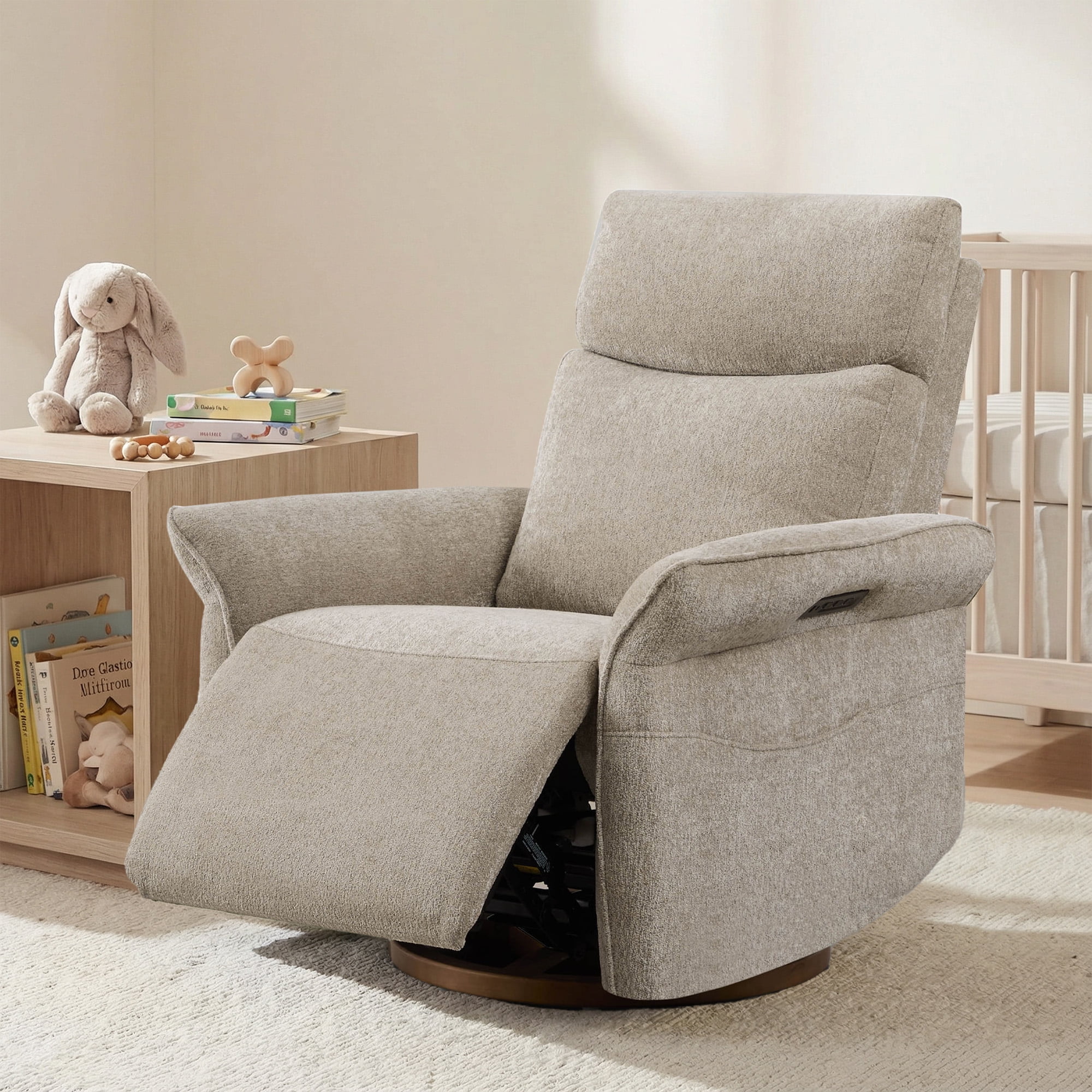Spruce & Spring Triple Motor Power Swivel Recliner for Mothers, Taupe-Chenille