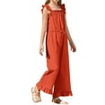 thumbnail image 4 of Summer Ruffle Sleeve Girls Plain Casual Jumpsuit Children Kids Elastic Waist Wide Leg Romper for 5-14 Years, 4 of 6