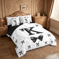 thumbnail image 2 of meiyoeat Black Ribbon Bowknot 7-Piece King Bedding For Girls,Lovely Bowtie Alphabet Print K King Bed In A Bag For Kids,Black Reversible, 2 of 7