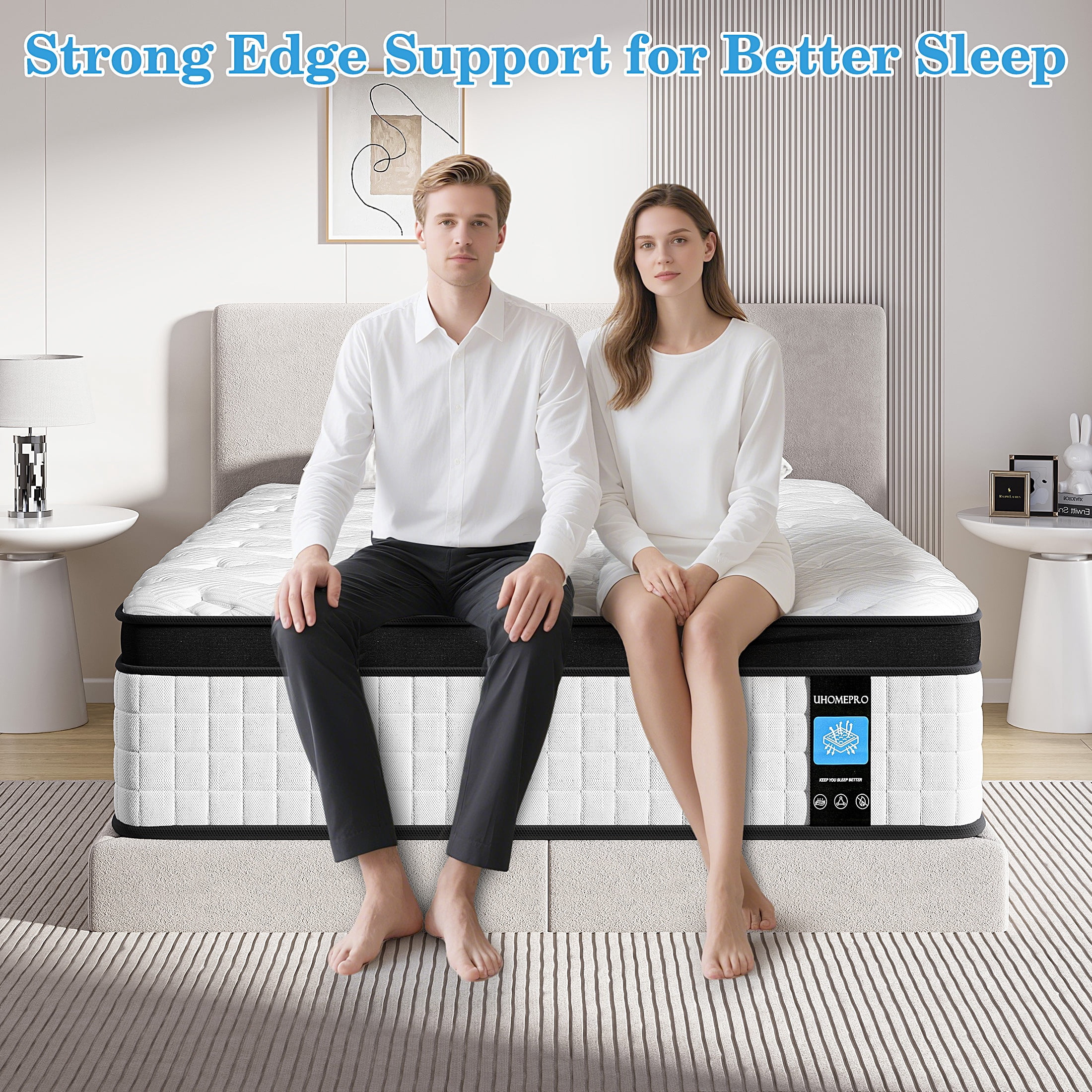 Queen Size Mattress 12 inch, UHOMEPRO Hybrid Mattress in a Box Gel Memory Foam and Wrapped Pocket Spring, Colchon Mattress with Motion Isolation & Enhanced Edge Support,Medium Firm(6.5/10)