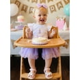 thumbnail image 5 of Aojekbee Baby Girl First Birthday Outfit Cupcake Embroidered Flying Sleeve Romper Tulle Skirt and Bow Headband 3 Piece Set, 5 of 9