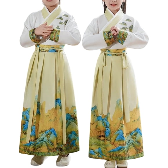 GFSDOI Chinese Traditional Hanfu Dress Suit for Boys and Girls Han Dynasty Ancient Party Dress Culture Clothing, Party Carnival, 11-12 Years