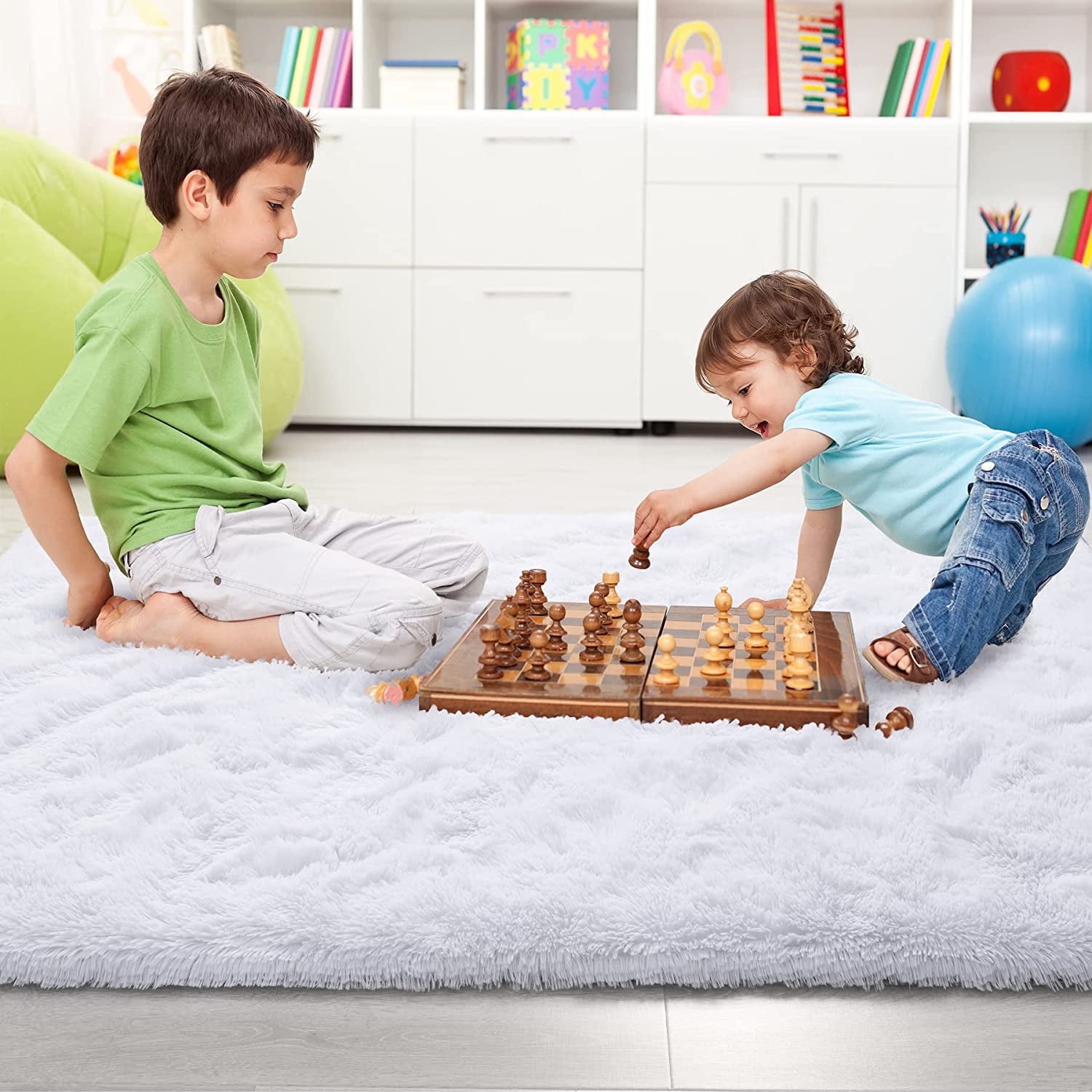 Junovo Super Soft Fluffy Area Rugs Modern Shag Rug for Bedroom Living Room,Cute Carpets for Kids Nursery Girls Home Dorm,9'x12',White