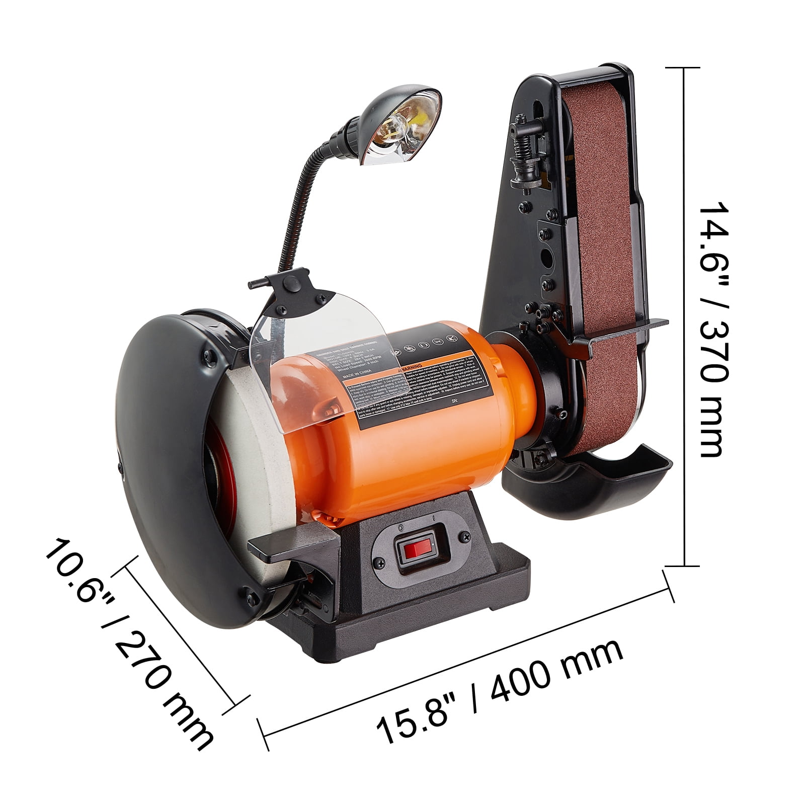 VEVOR Bench Grinder, 8" Bench Grinder Sander with 2.5A Induction Motor with 2" x28 " Belt Sander Combo for Metalworking Sharpening Grinding