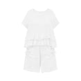 thumbnail image 4 of Womens Linen Two Piece Sets Ruffle Short Sleeve Blouse and Drawstring Pocket Shorts Casual Summer Outfits for Women White S(S), 4 of 6