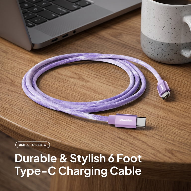 Powertek Marble 6ft USB-C to USB-C Cable, Purple photo 2