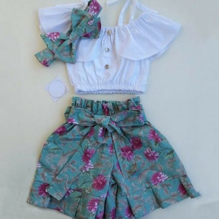

Sweet Toddler Baby Girl Clothes Off-Shoulder Ruffle Vest Tops Shorts 3PCS Outfit