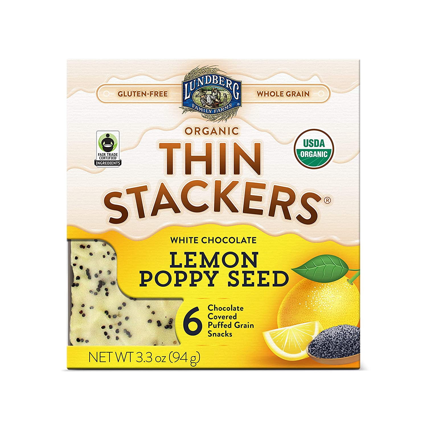 ORGANIC CHOCOLATE THIN STACKERS ® - LEMON POPPYSEED - Pack Of 6