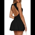 thumbnail image 3 of Vestido Corto Ajustado con Cuello para Mujer, Sin Mangas, con Volantes Fruncidos en el Bajo, para Fiesta o Club. Negro L, 3 of 7