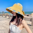 thumbnail image 2 of Lispipm Women Wide Brim Sun Hats Summer Beach Fishing Hat Ladies Plaid Cotton Foldable Cap Outdoor Travel Bucket Caps for Hiking Yellow, 2 of 3